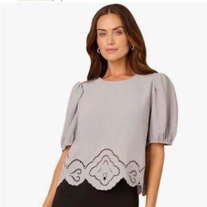 Adrianna Papell Womens Airflow Eyelet Embroidered Woven Crop Top